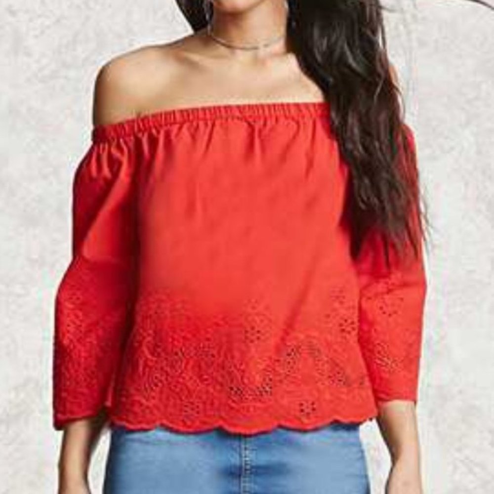 Forever 21 Off-the-Shoulder  Eyelet Top